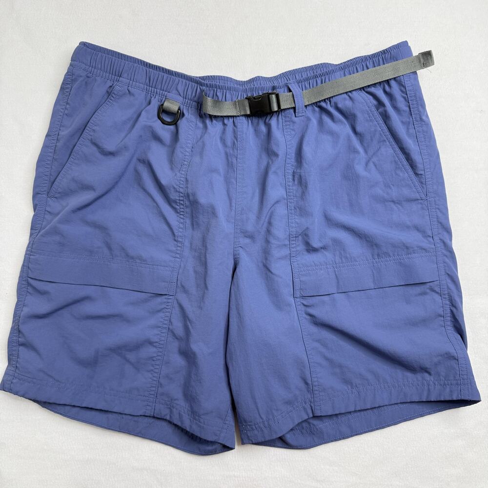 Eddie Bauer Shorts Mens XL Blue Cargo Microfiber Belted Elastic Waist Outdoor